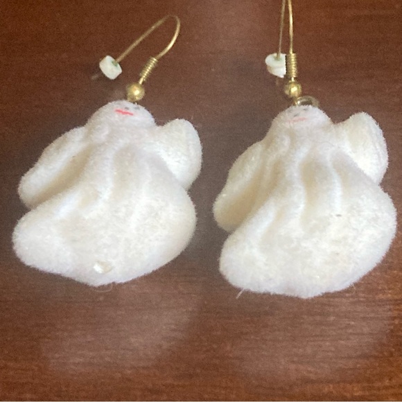 Flocked Ghost Earrings – Felted Halloween Dangles - Picture 4 of 4